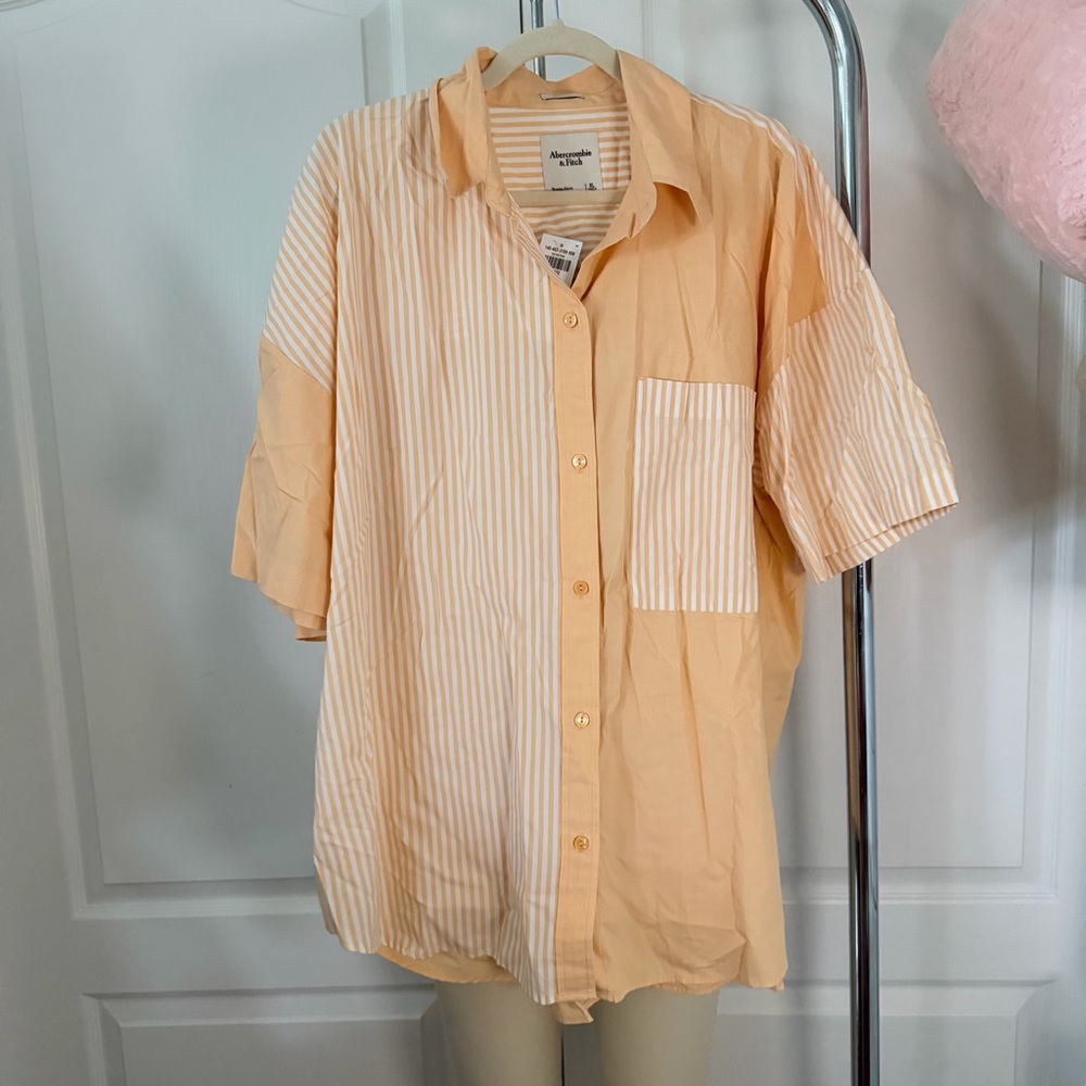 Abercrombie & Fitch Womens Oversized Poplin Button-Up Colorblock Stripe Size XL